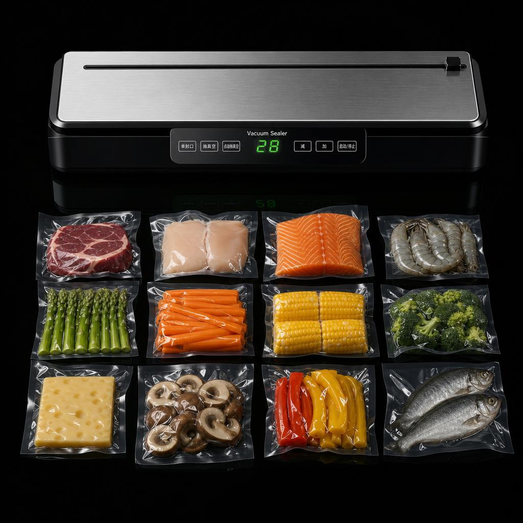 Cuadrícula de alimentos sellados al vacío